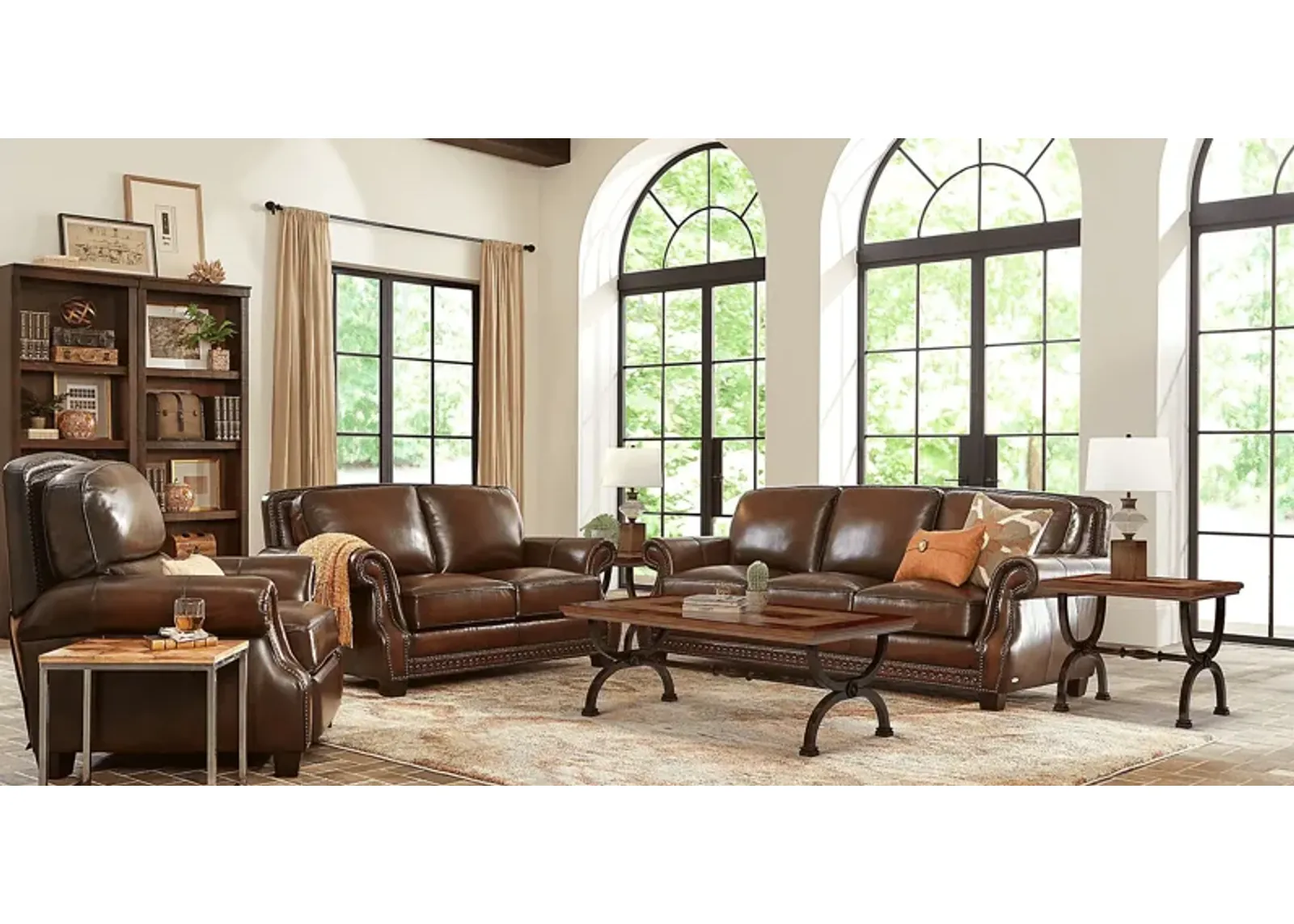 Calvano Brown Leather 8 Pc Living Room