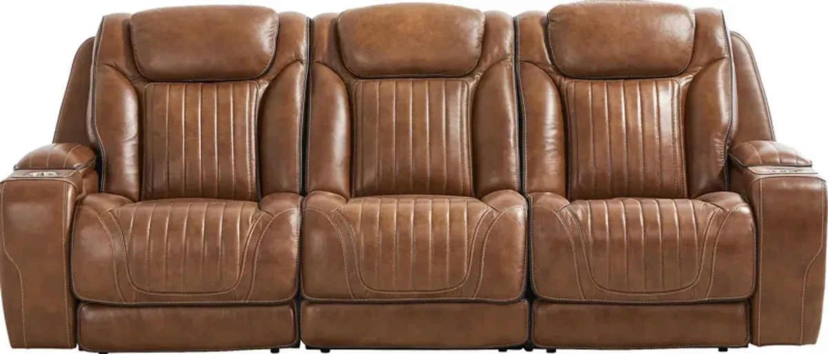Amplify Brown Leather 3 Pc Triple Power Sofa