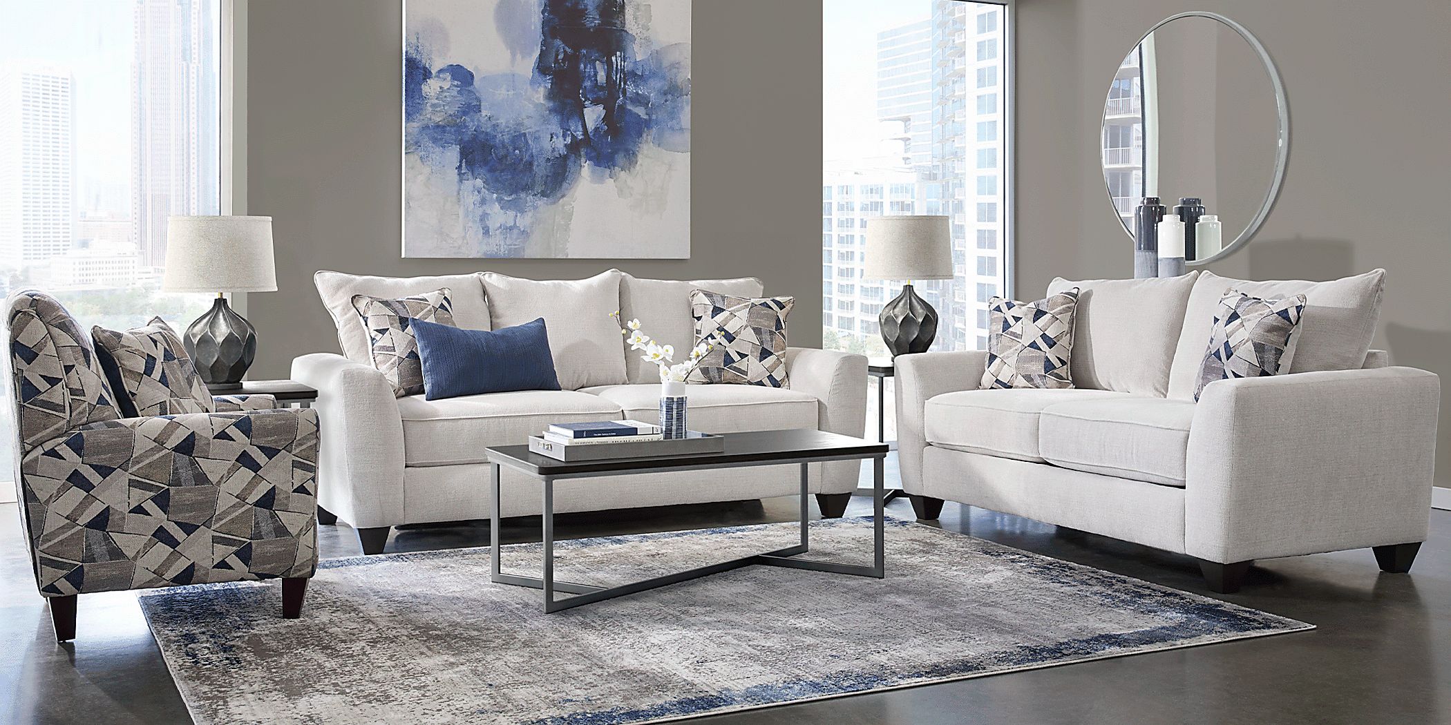 Sandia Heights Beige 7 Pc Living Room with Gel Foam Sleeper Sofa