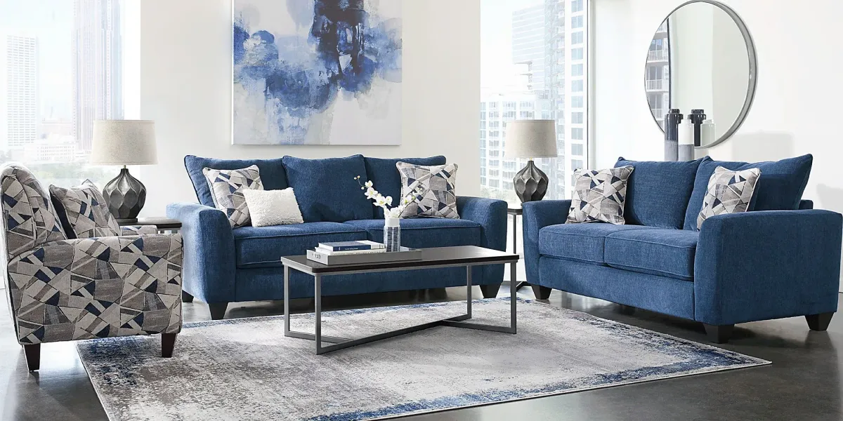 Sandia Heights Blue 7 Pc Living Room with Gel Foam Sleeper Sofa