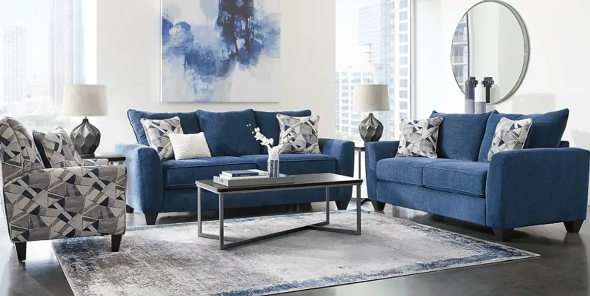 Sandia Heights Blue 7 Pc Living Room with Gel Foam Sleeper Sofa