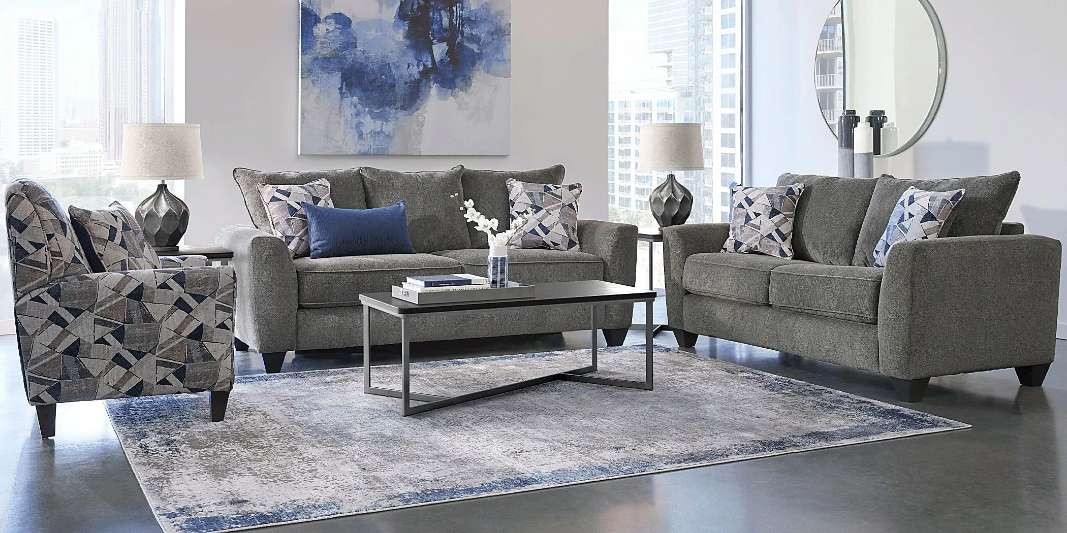 Sandia Heights Gray 7 Pc Living Room with Gel Foam Sleeper Sofa