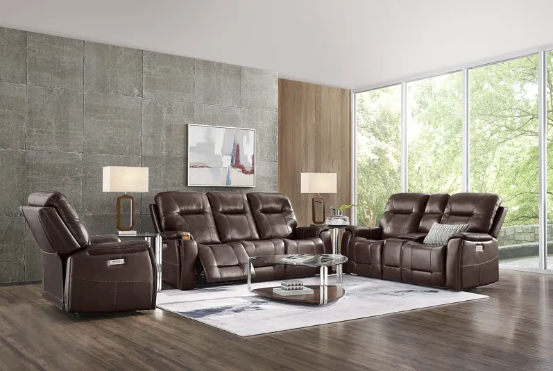 Matthews Cove Brown Leather 7 Pc Triple Power Reclining Living Room