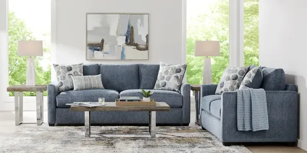 Caprice Navy 7 Pc Living Room with Sleeper Sofa