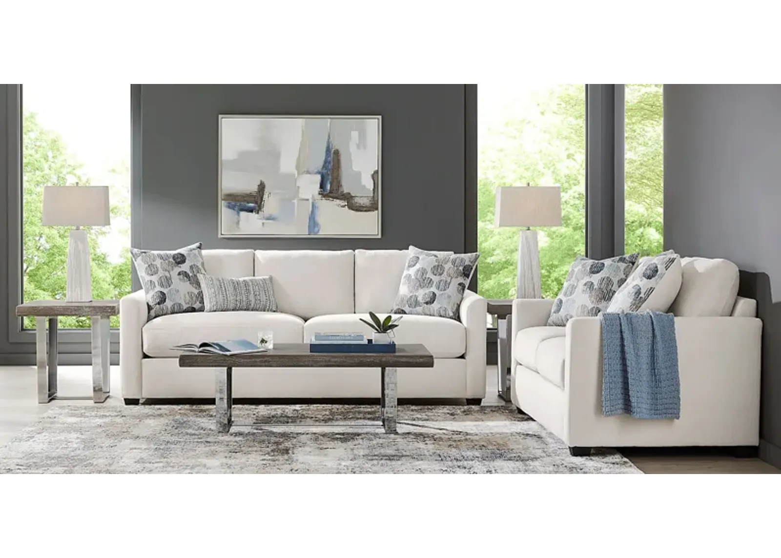 Caprice Ivory 7 Pc Living Room with Gel Foam Sleeper Sofa