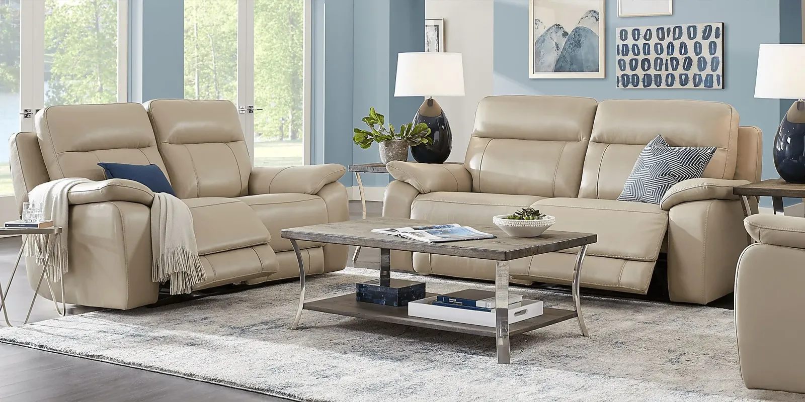 Torini Cream Leather 2 Pc Reclining Living Room