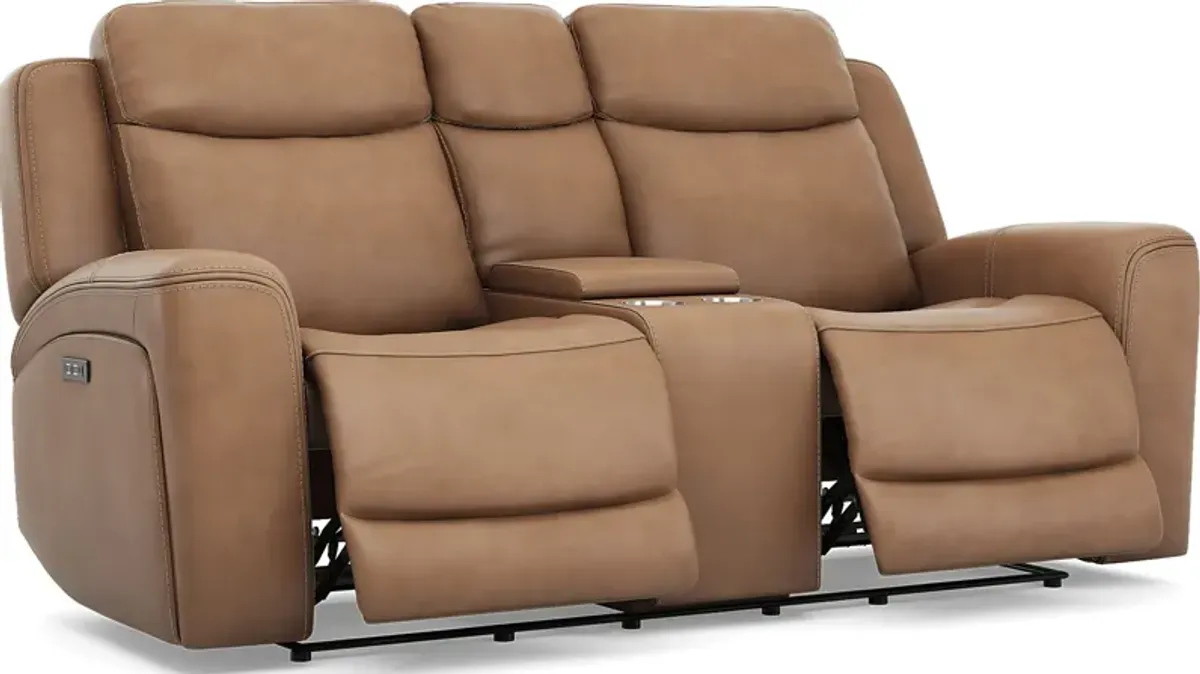 Davidson Caramel Leather 2 Pc Dual Power Reclining Living Room