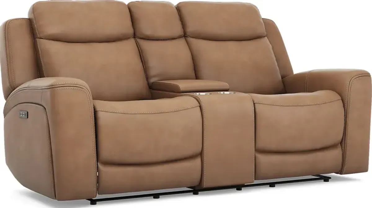 Davidson Caramel Leather 2 Pc Dual Power Reclining Living Room