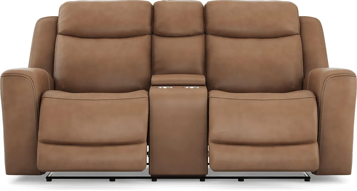 Davidson Caramel Leather 2 Pc Dual Power Reclining Living Room