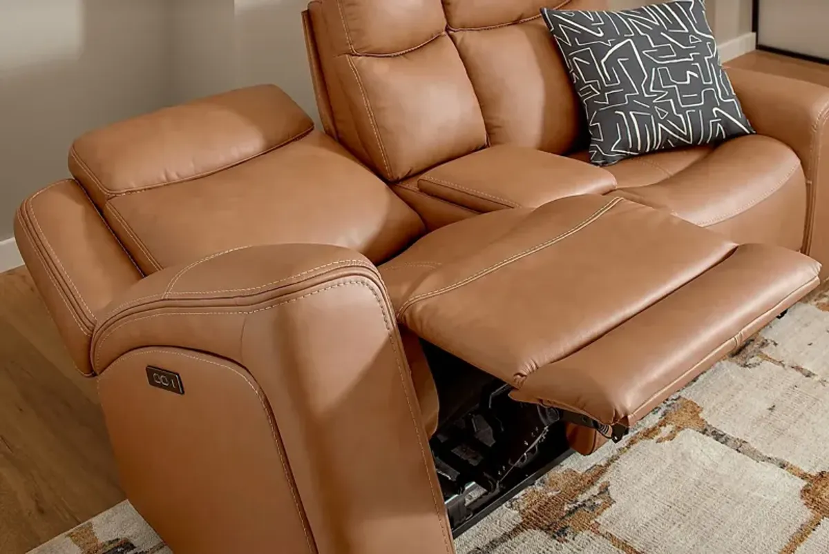 Davidson Caramel Leather 2 Pc Dual Power Reclining Living Room