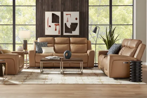 Davidson Caramel Leather 2 Pc Dual Power Reclining Living Room