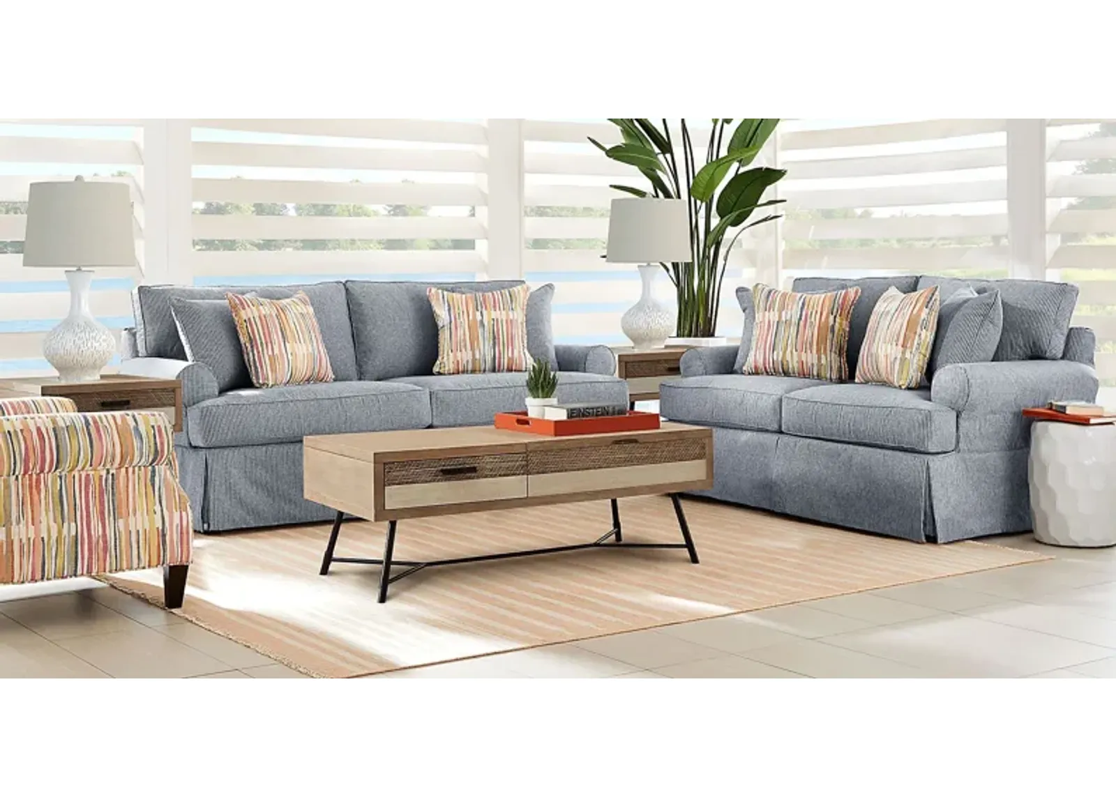 Beachside Walk Blue Denim Slipcover 2 Pc Living Room