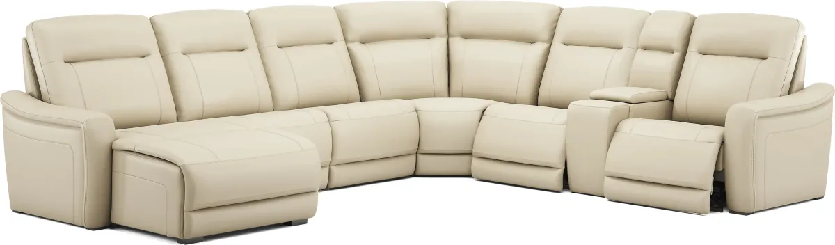 Newport Almond Leather 10 Pc Dual Power Reclining Sectional Living Room