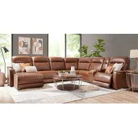 Newport Brown Leather 10 Pc Dual Power Reclining Sectional Living Room