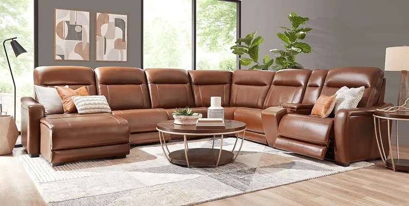 Newport Brown Leather 10 Pc Dual Power Reclining Sectional Living Room