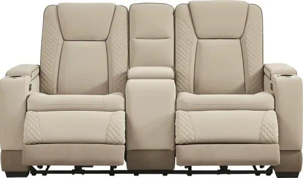 Donovan Park Beige Dual Power Reclining Console Loveseat