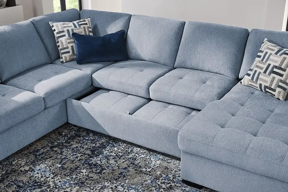 Geneva Blue 3 Pc Sleeper Sectional