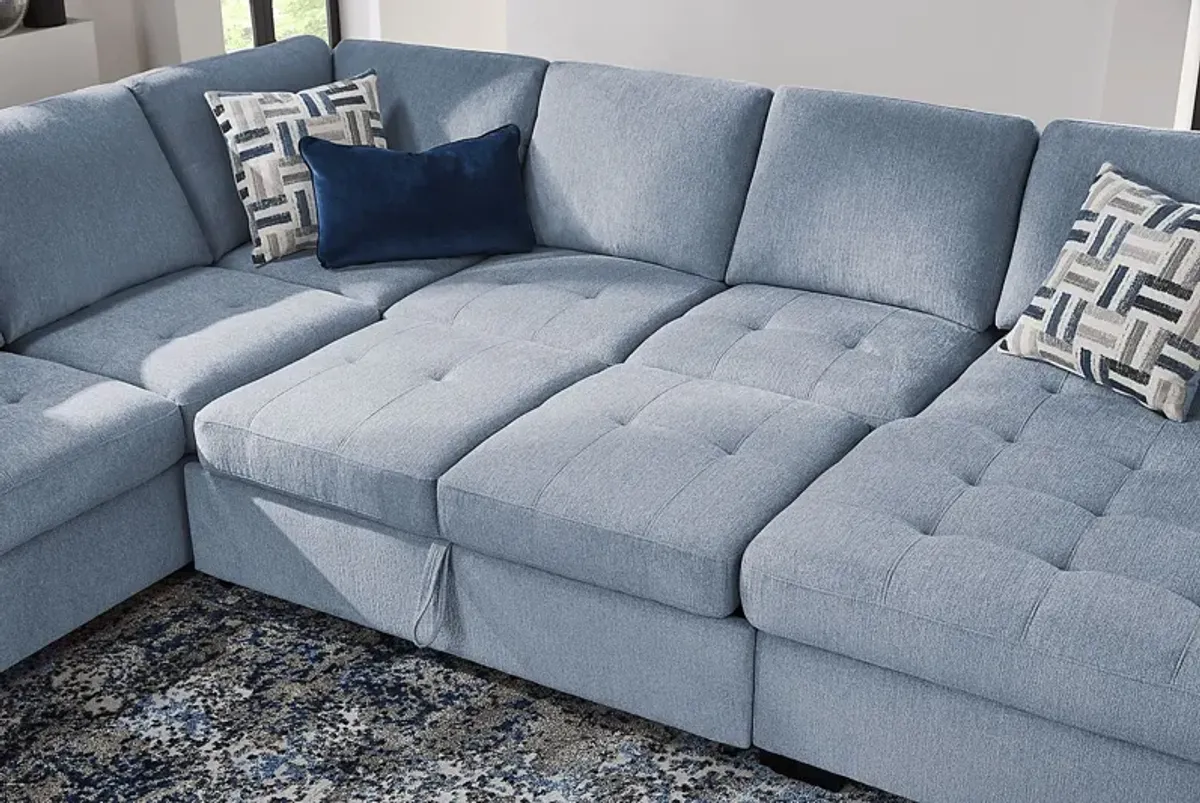 Geneva Blue 3 Pc Sleeper Sectional