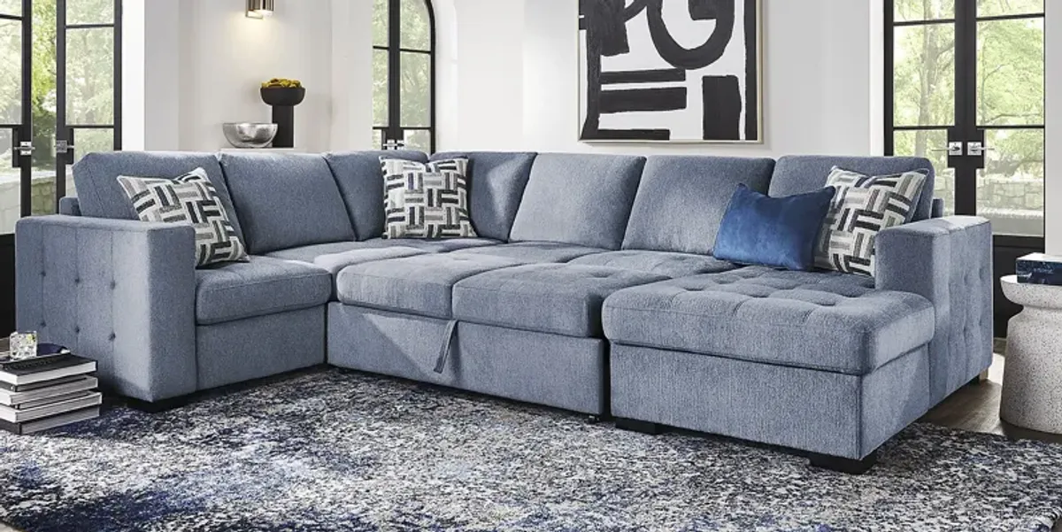 Geneva Blue 3 Pc Sleeper Sectional