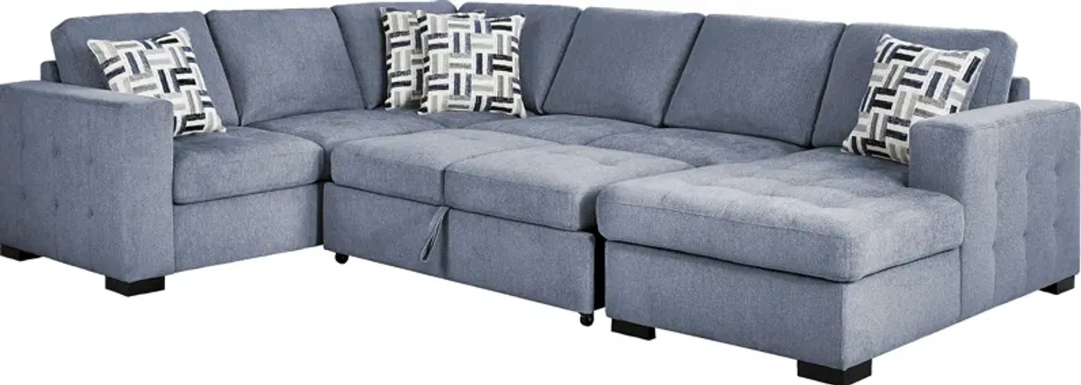 Geneva Blue 3 Pc Sleeper Sectional