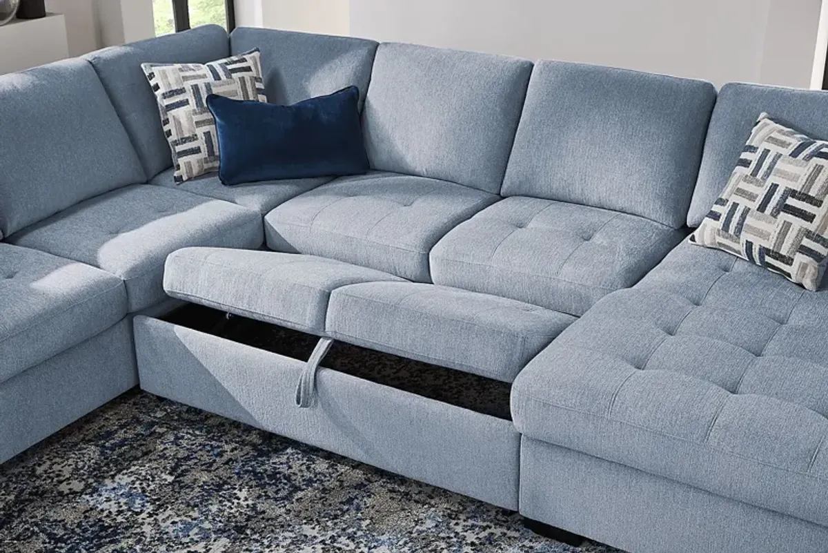 Geneva Blue 3 Pc Sleeper Sectional