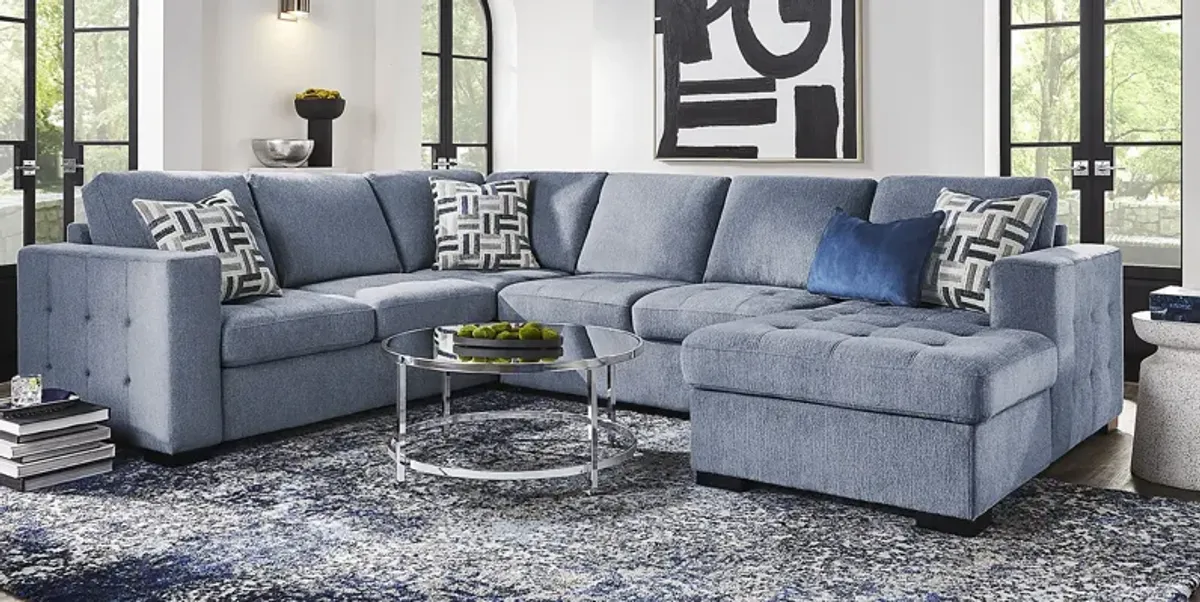 Geneva Blue 3 Pc Sleeper Sectional