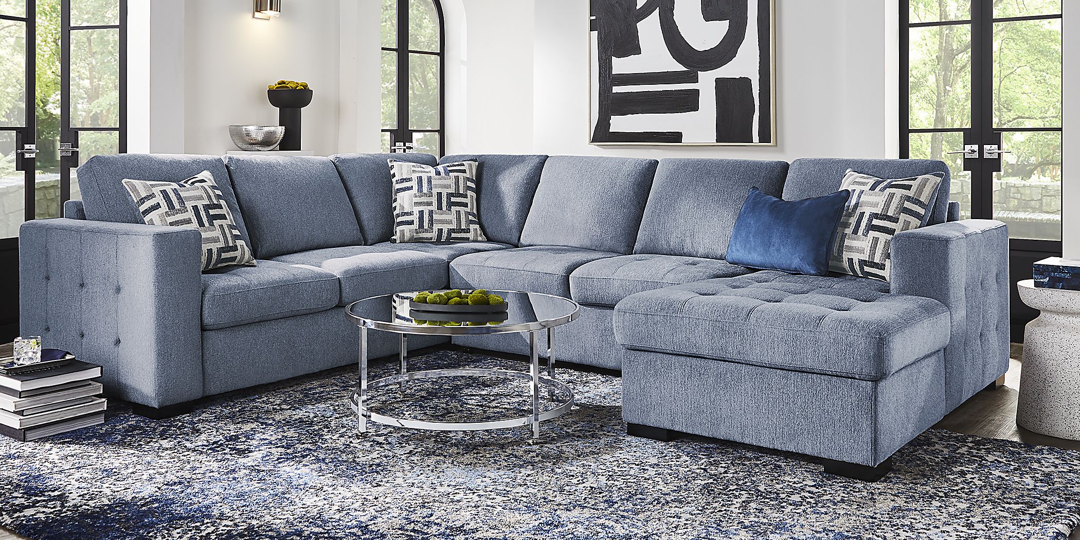 Geneva Blue 3 Pc Sleeper Sectional