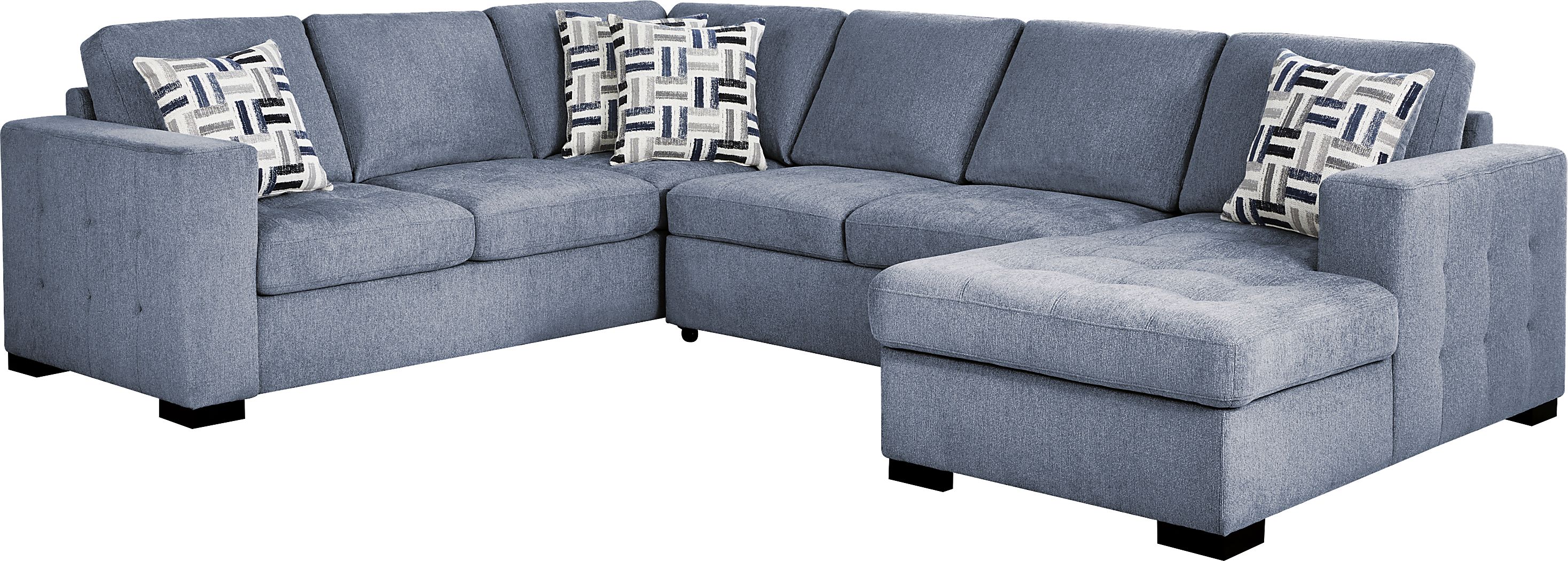 Geneva Blue 3 Pc Sleeper Sectional