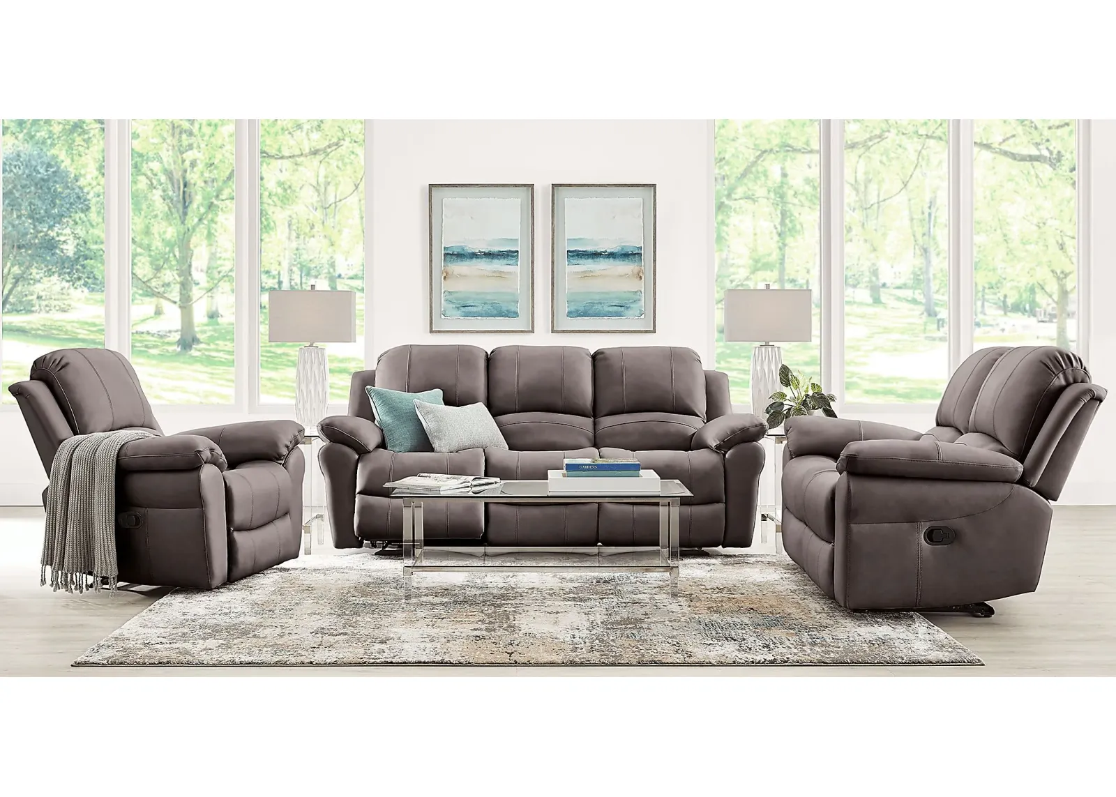 Vercelli Way Gray Leather 5 Pc Power Reclining Living Room