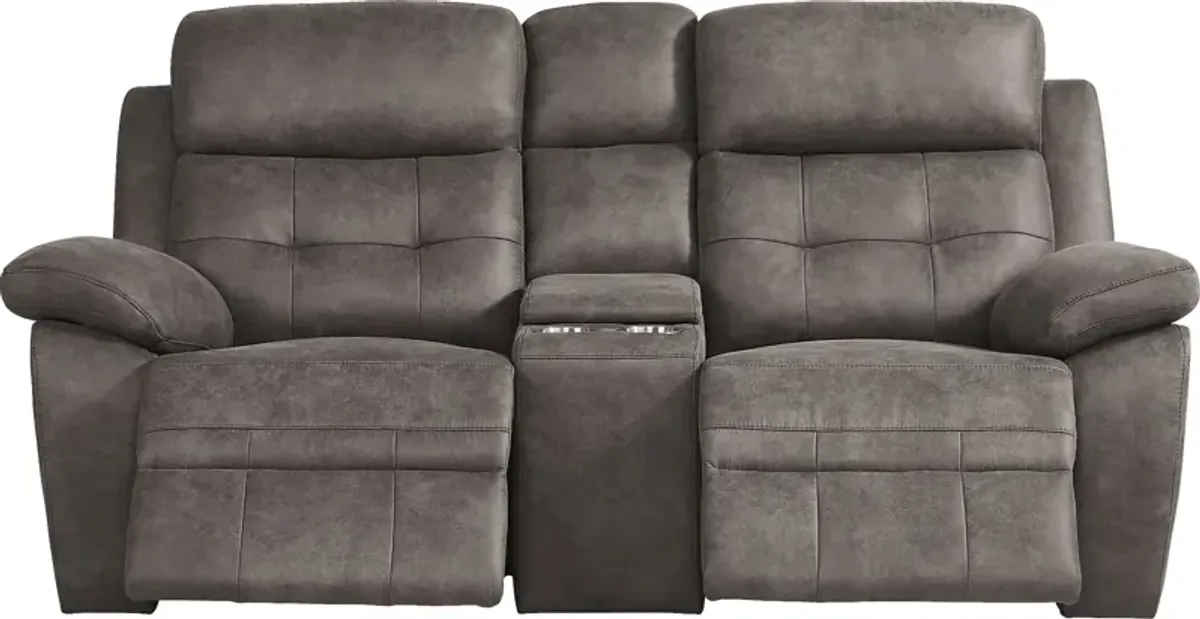 Hanton Heights Slate Reclining Console Loveseat