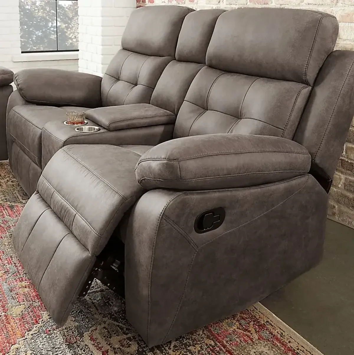 Hanton Heights Slate Reclining Console Loveseat