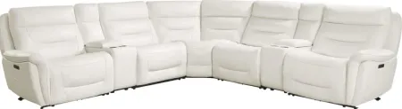 Regis Park White Leather 7 Pc Dual Power Reclining Sectional