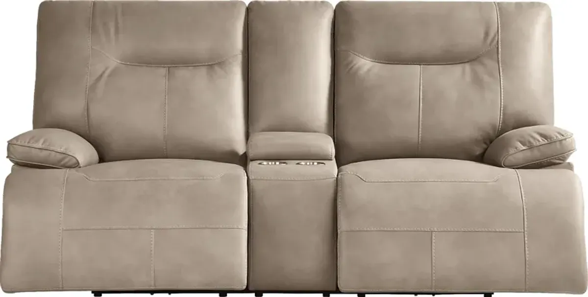 Barton Taupe Dual Power Reclining Console Loveseat