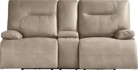 Barton Taupe Dual Power Reclining Console Loveseat