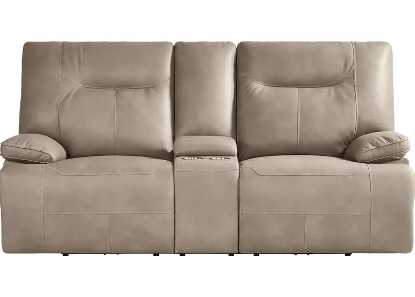 Barton Taupe Dual Power Reclining Console Loveseat