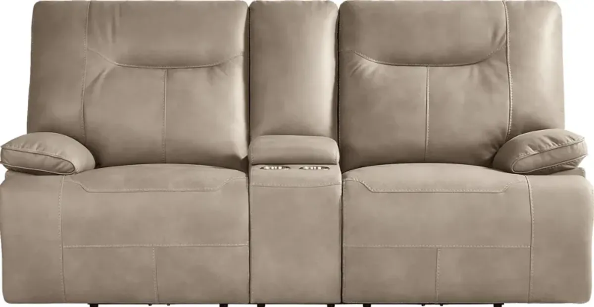 Barton Taupe Dual Power Reclining Console Loveseat