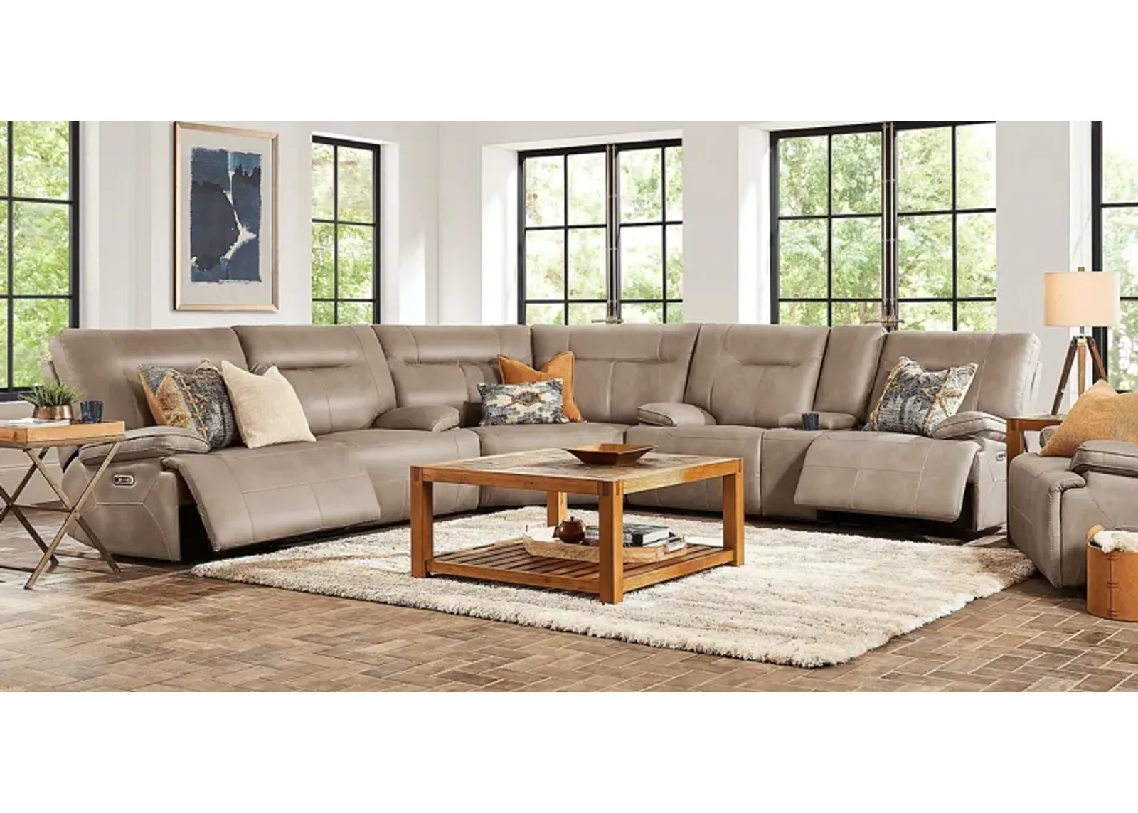 Barton Taupe 7 Pc Dual Power Reclining Sectional Living Room