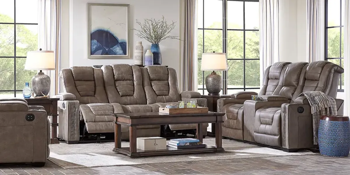 Chief Taupe Dual Power Reclining Console Loveseat