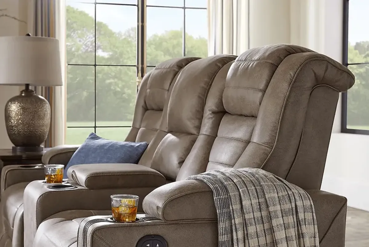 Chief Taupe Dual Power Reclining Console Loveseat