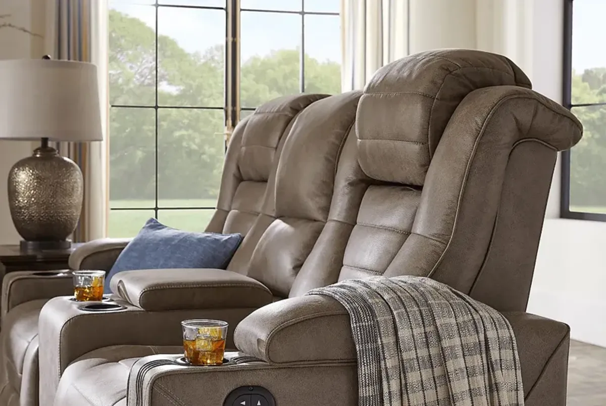 Chief Taupe Dual Power Reclining Console Loveseat