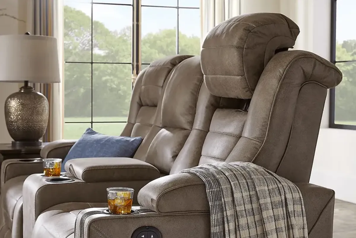 Chief Taupe Dual Power Reclining Console Loveseat