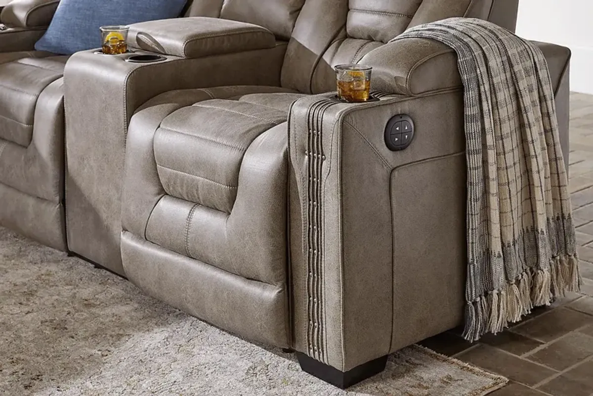 Chief Taupe Dual Power Reclining Console Loveseat