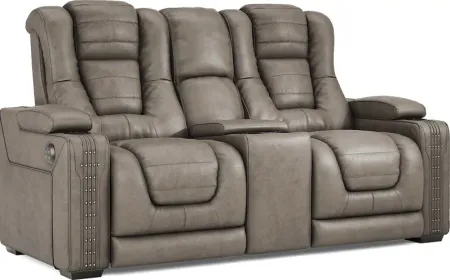 Chief Taupe Dual Power Reclining Console Loveseat