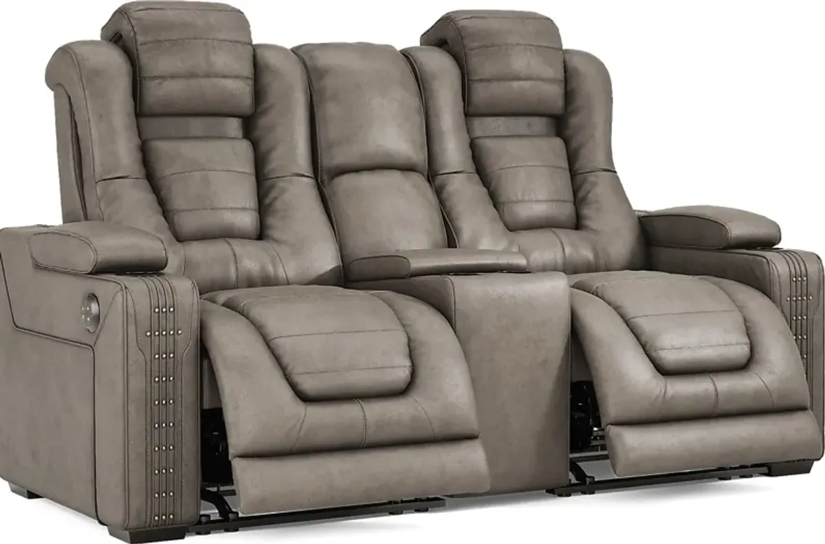 Chief Taupe Dual Power Reclining Console Loveseat