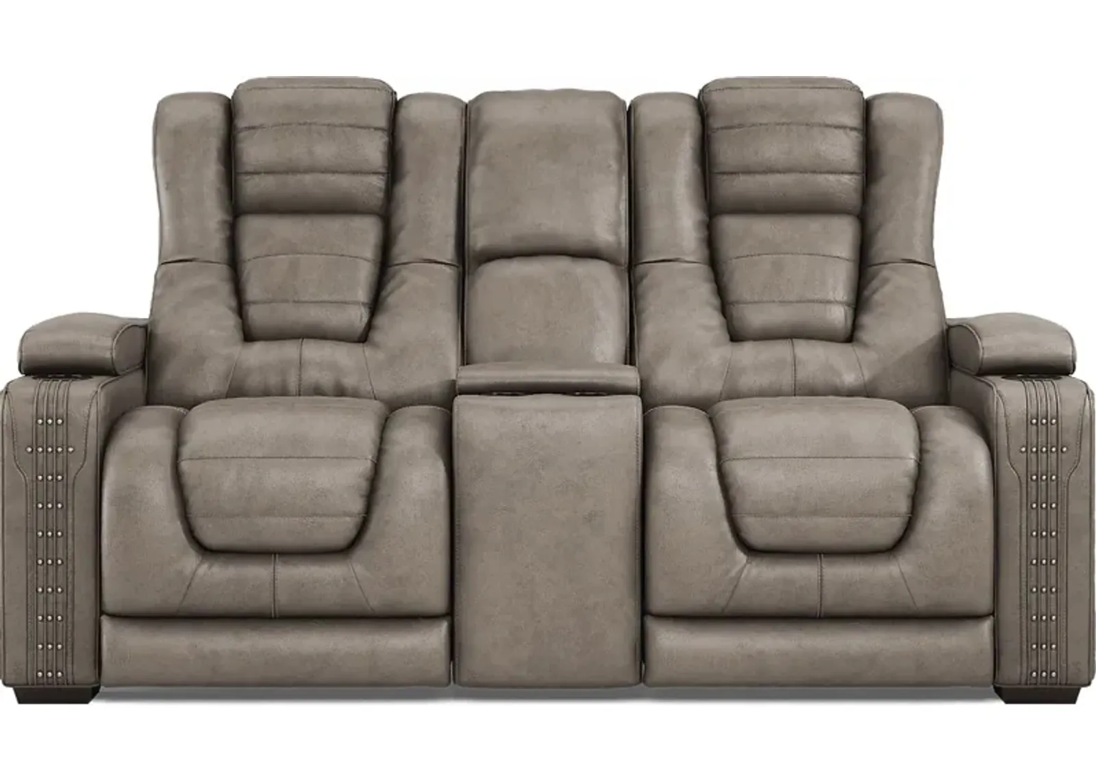 Chief Taupe Dual Power Reclining Console Loveseat