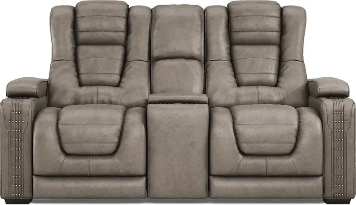 Chief Taupe Dual Power Reclining Console Loveseat