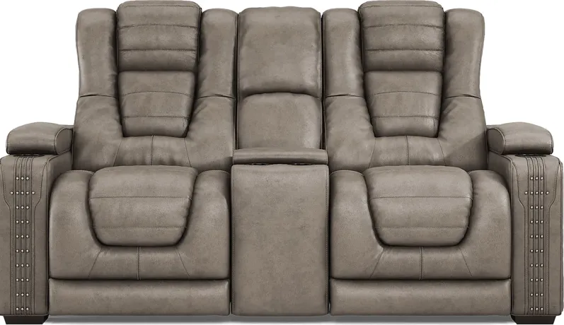 Chief Taupe Dual Power Reclining Console Loveseat