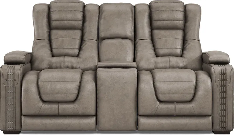 Chief Taupe Dual Power Reclining Console Loveseat