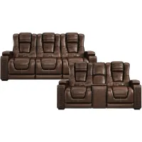 Renegade Brown Leather 2 Pc Dual Power Reclining Living Room