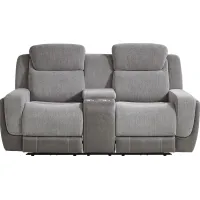 State Street Gray Dual Power Reclining Console Loveseat